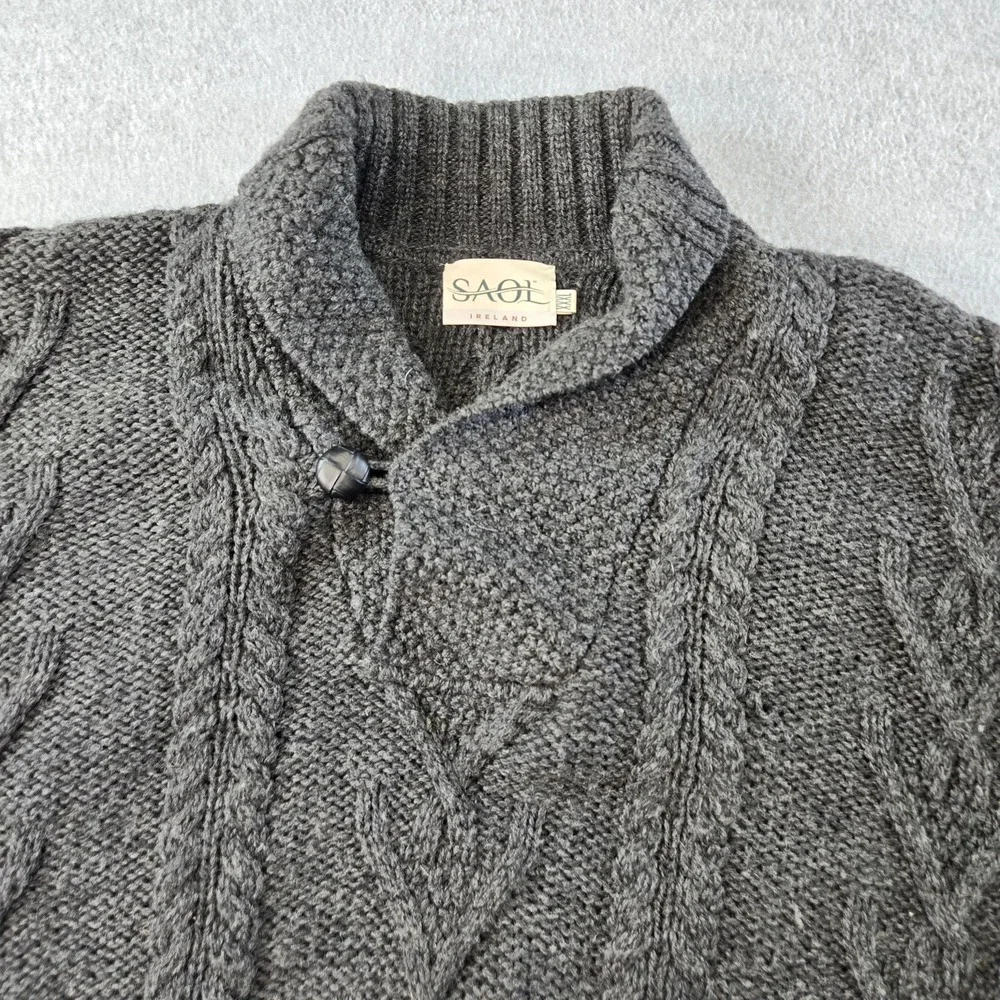 SAOI Sweater Mens M Gray Collared Cable-Knit‎ Pullover Heavyweight Wool Pockets